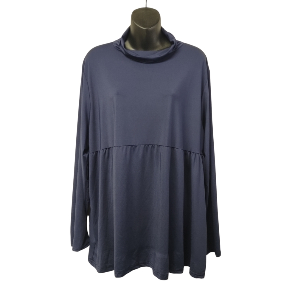 LoveU. Dear Womens Size 2XL Blue Turtleneck Ruched Waistline Top Blouse Tunic